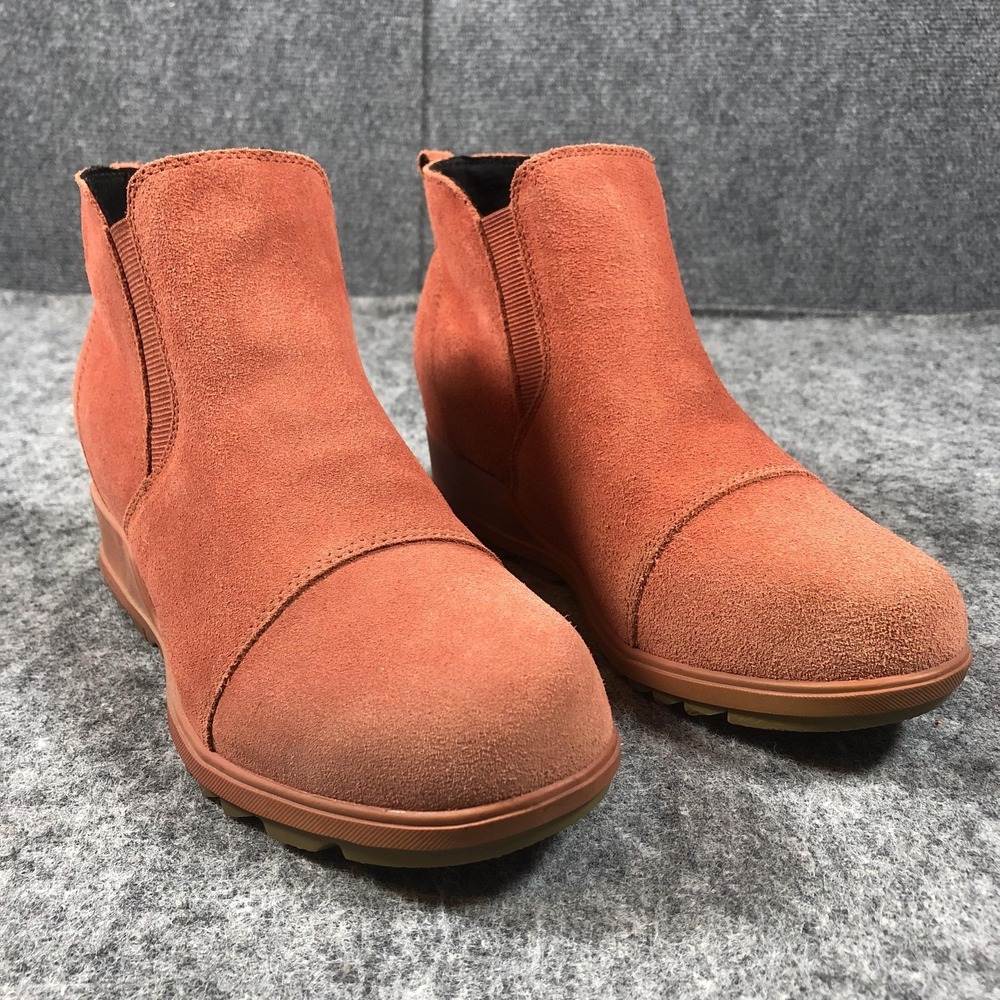 Sorel Boots‎ Womens 9.5 Orange Suede Wedge Chelsea Ankle Booties NL4910-849